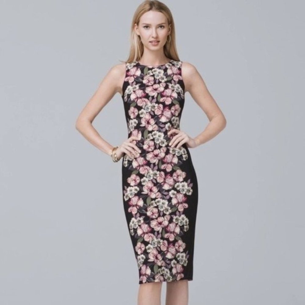 White House Black Market Floral Midi Sheath Dress Xs